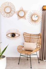 Lustro z rattanu w kształcie oka