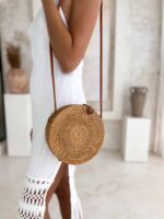 torebka ratanowa okrągła brązowa