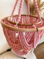 Large Wood Beaded Chandelier in Blush Pink | Boho Hanging Light BABY PINK L 45x80 - Image 4