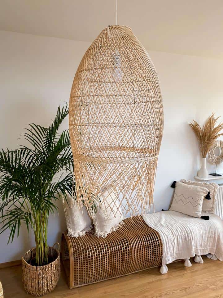 wiszaca-lampa-rattanowa-abazur-klosz klosze rattanowe w stylu boho
