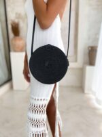 torebka rattanowa okrągła czarna