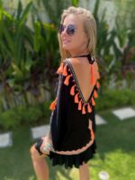 sukienka pomarańczowe frędzle