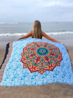 pareo chusta niebiesko pomarańczowe z frędzlami