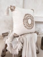 Boho Handwoven Cushion Cover with Fringes and Shells RINA 40x40