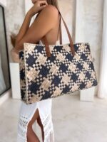 torebka typu shopperka duża w kratkę