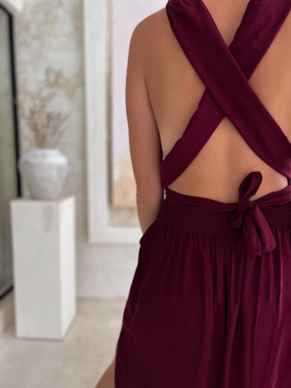 long burgundy prom dress Flowy Boho Burgundy Two Piece Chiffon Bridesmaid Dresses main image 1