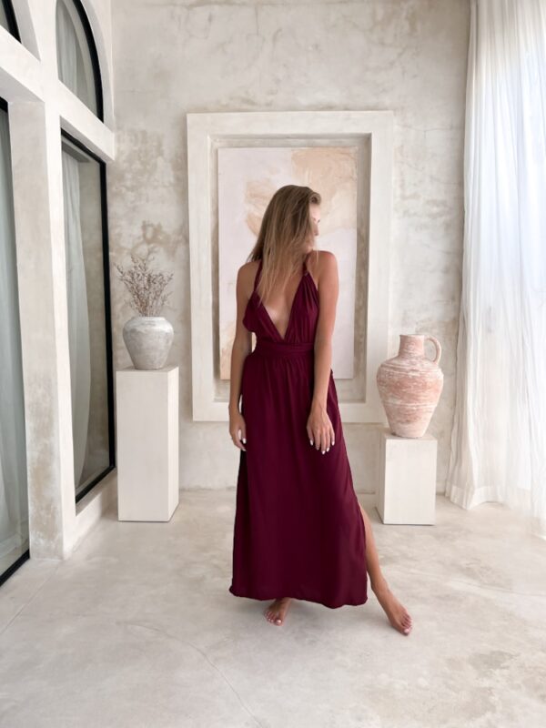 princess polly baby blue dress Burgundy romantic wrap dress, bridesmaids dress, maxi dress, long dress,  wedding guest dress, formal dress, evening summer dress main image 1