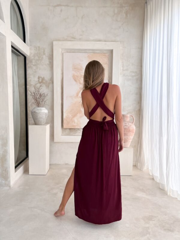 Burgundy wrap dress with slit | elegant boho maxi