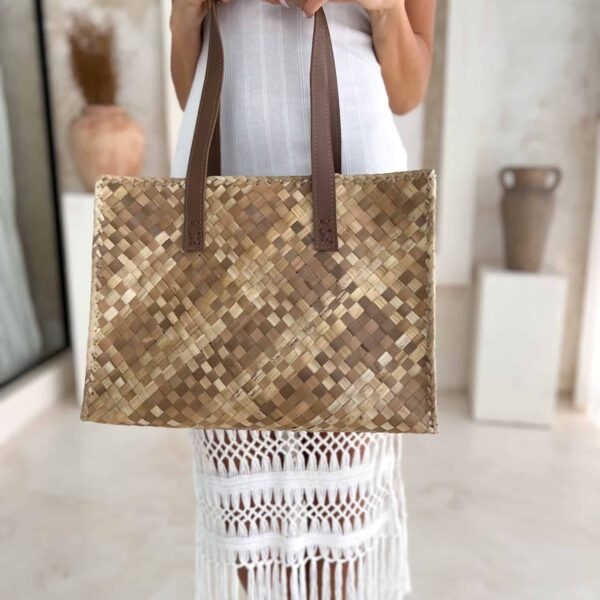 torebka shoper brązowa w kratkę