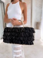 torebka koszyk z frędzlami czarna