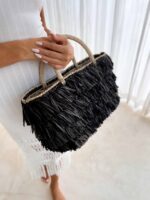 torebka koszyk na lato z frędzlami czarna