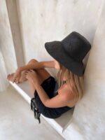 boho kapelusz słomkowy bucket czarny