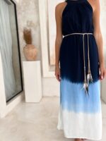 niebieska moda długa sukienka