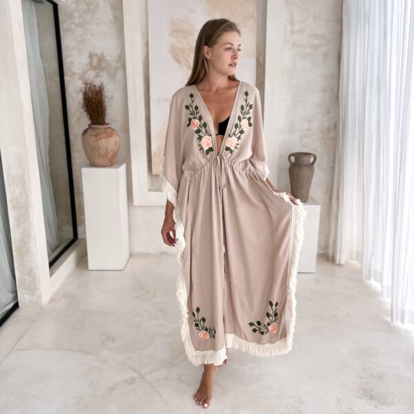 tunika brązowa beżowa na plażę