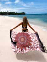 pareo plażowe pomarańczowo białe